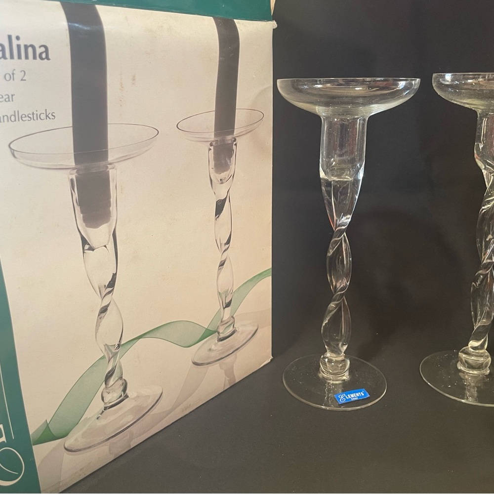 Element Twisted Clear Glass Candlestick Holders - Set of 2